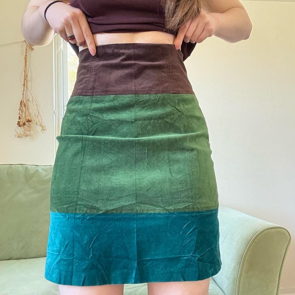Anthropologie Trucco Brown, Green & Teal Velvet Skirt Sz 40 Medium Retro